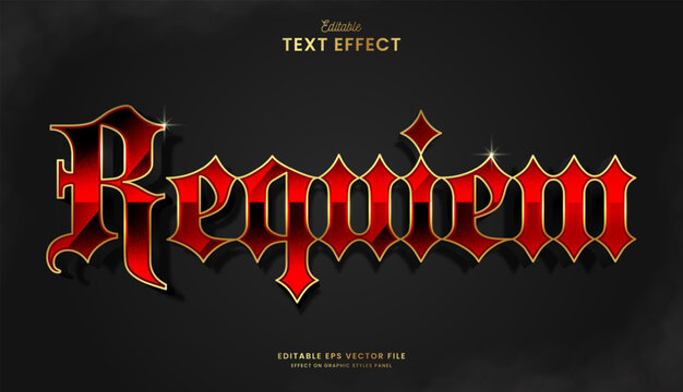 decorative elegant red gothic requiem editable text effect vector design