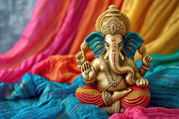 Fototapeta premium Gudi padwa ganesha: hindu deity divine essence celebrating the joyous convergence of cultural traditions and auspicious beginnings in the vibrant spirit of the hindu new year