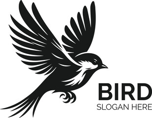 Obraz premium Elegant Black and White Illustration of a Bird in Flight With Wings Spread Wide