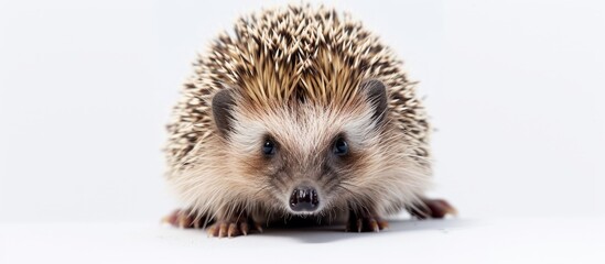 Obraz premium A playful hedgehog stretching on its hind legs in the green grass field under the sunlight