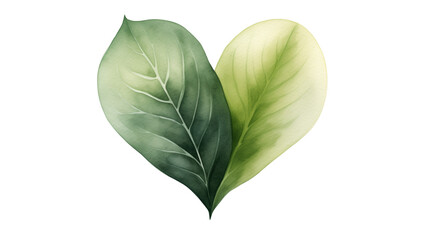 Heart shaped Leaf Eco clipart cut Watercolor isolated on a transparent background.