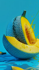 Blue melon on blue background
