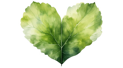 Heart shaped Leaf Eco clipart cut Watercolor isolated on a transparent background.