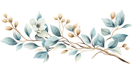 Branch with flowers, winter, watercolor clipart illustration with isolated on transparent background