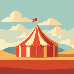 Stripes tent of circus for show and childish entertainment. Circus canopy performance. Vector cartoon ai illustration - obrazy, fototapety, plakaty