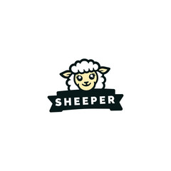 Smiling Cartoon Sheep Mascot With Sheeper Banner on a White Background