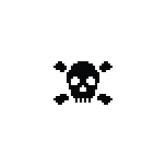Skull and bones icon 8 bit, pixel pirate icon  for game  logo.