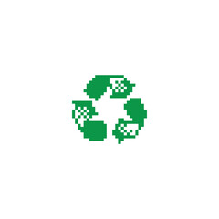 recycle symbol icon 8 bit, pixel art  attention sign recycle icon  for game  logo.