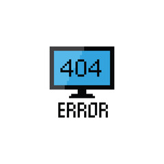 404 error icon 8 bit, pixel art  computer 404 laptop icon  for game  logo.