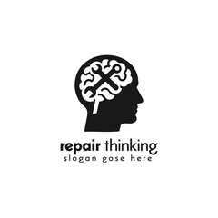 Human Silhouette With Brain Gears Icon for a Repair Thinking Business Concept