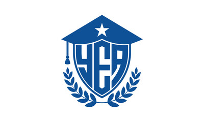 YEA three letter iconic academic logo design vector template. monogram, abstract, school, college, university, graduation cap symbol logo, shield, model, institute, educational, coaching canter, tech