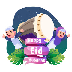 Happy eid mubarak kids illustration