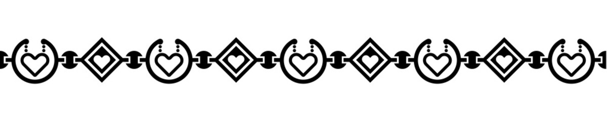 Chained hearts black and white seamless pattern. PNG with transparent background.