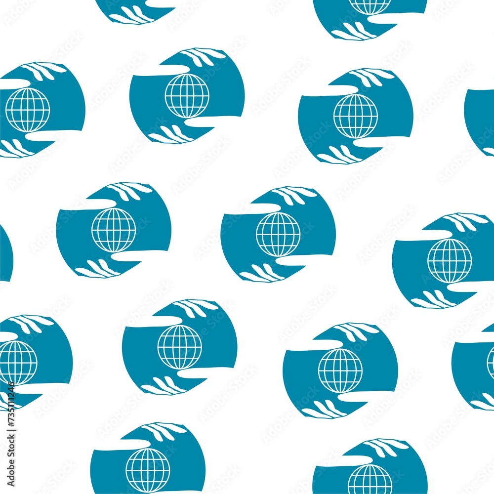 Poster globe in hands seamless pattern isolated on white background