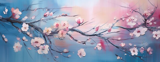 Flower Blossom Oil Painting Style Illustration, Impasto Technique