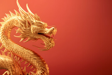 Fototapeta premium golden chinese dragon on red color background
