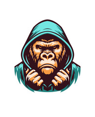 Angry gorilla wearing hoodie ready to fight, retro vintage color, white background, logo, emblem, t shirt, artwork hand drawn illustration © Marlin crowell