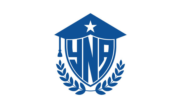 YNA three letter iconic academic logo design vector template. monogram, abstract, school, college, university, graduation cap symbol logo, shield, model, institute, educational, coaching canter, tech