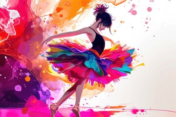 Vibrant painting of a ballerina in a colorful tutu dancing gracefully