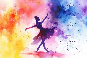 A watercolor painting of a dancer on a vibrant background