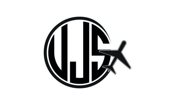 UJS three initial letter circle tour & travel agency logo design vector template. hajj Umrah agency, abstract, wordmark, business, monogram, minimalist, brand, company, flat, tourism agency, tourist