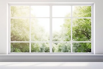 Fototapeta na wymiar Beautiful light background, white empty room with summer landscape in window