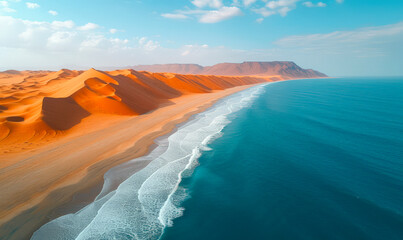 Place where Namib desert and the Atlantic ocean meets, Skeleton coast, South Africa, Namibia. - obrazy, fototapety, plakaty