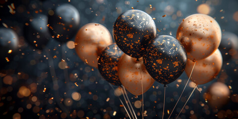Greeting bright background with balloons and confetti.