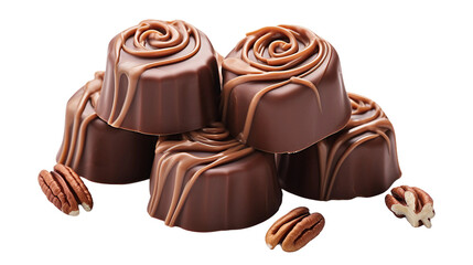 Fototapeta premium Tempting Handmade Dark Chocolate Pralines on transparent background, Perfect Indulgence for Gourmet Dessert Enthusiasts - Irresistible Artisanal Cocoa Delights