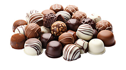 Tempting Handmade Dark Chocolate Pralines on transparent background, Perfect Indulgence for Gourmet Dessert Enthusiasts - Irresistible Artisanal Cocoa Delights