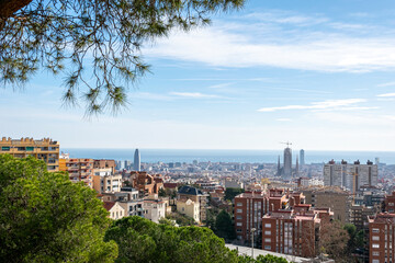 Fototapeta na wymiar panorama of Barcelona city, with the sagrada familia