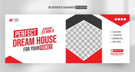 Social media facebook cover page design template for real estate company, Home appliances facebook banner template, elegant home, web banner for product sale, flash sale banner layout	 - obrazy, fototapety, plakaty