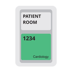Cartel de habitación de paciente verde y gris de hospital con número. Vector - obrazy, fototapety, plakaty