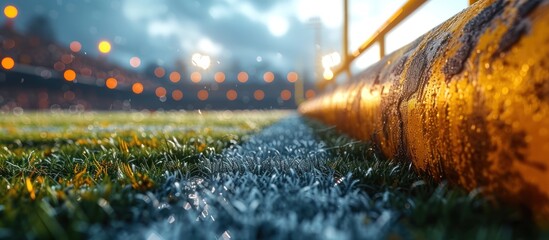 American football arena with yellow goal post - obrazy, fototapety, plakaty