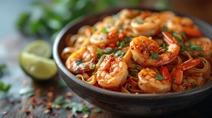 Shrimp with pasta and vegetables