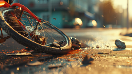 Bicycle accident, rusty broken bicycle wheel