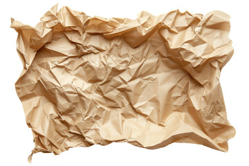 Crumpled Piece of Blank Brown Paper Isolated on Transparent Background