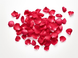 Red rose petals over white background