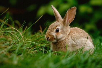 Naklejka na ściany i meble Audubons Cottontail rabbit sitting in grass, gazing at camera