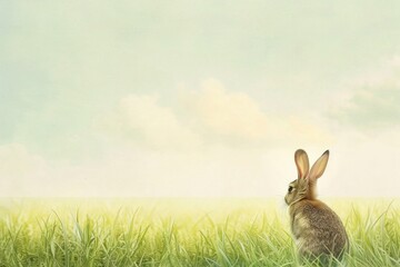 Obraz premium a rabbit is sitting in the grass looking at the sky