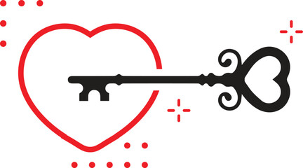 Valentine's Greeting Card with heart lock, key pattern, and the same element. Simple Vector illustration in doodle style