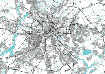  Street map art of Berlin city in Germany. Road map of Deutschland. Black and white (blue)