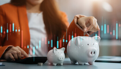 Asian women concept, successful savings money and finance accounting.