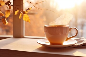 Fragrant and tasty morning cup of warm tea