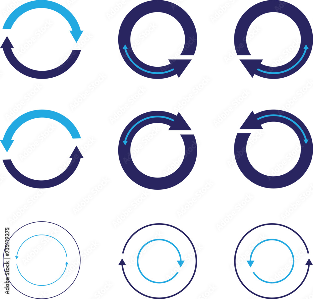 Poster vector set of circle arrows isolated on white background. rotate arrow and spinning loading symbol. 