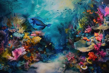 Foto op Plexiglas a painting of a coral reef with fish and corals © Anna