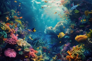 Fototapeta na wymiar Underwater environment teeming with coral reefs and vibrant marine life