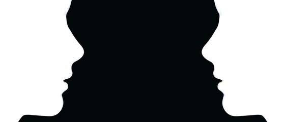 Contour of white young faces over black.