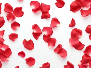Red rose petals over white background - obrazy, fototapety, plakaty