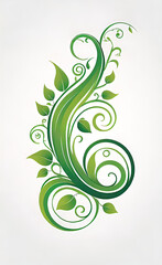vector wallpaper design of green vines and spiral flames isolated on white background, abstract floral ornament for design,
